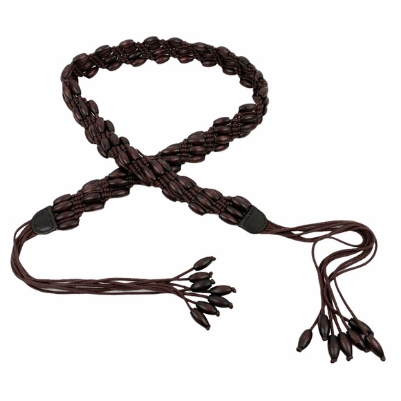 Accessories - Wood Beaded Brown Belt Small